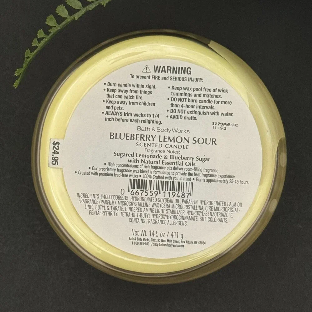 BBW Blueberry Lemon Sour Bath & Body Works 3 Wick Candle - Picture 10 of 10